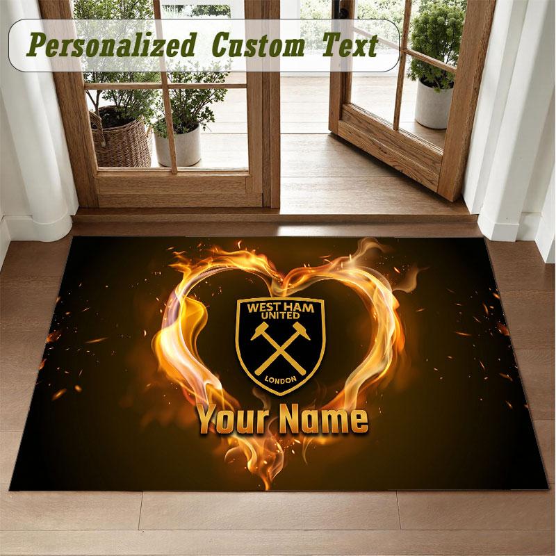 Crystal Velvet Square Rug Custom NameWest Ham United football Pattern Non Slip Home Floor Decor Rug