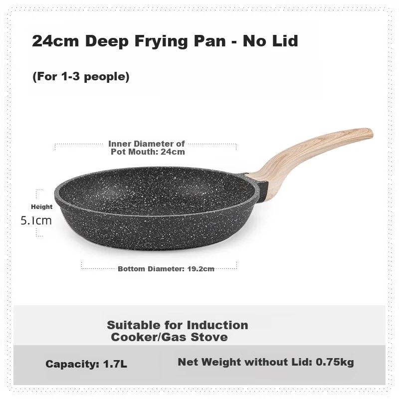 CAROTE Flat-Bottom Pan, Steak Griddle, Non-Stick Pan for Home Use, Titanium Pan, Small Frying Egg Pan for Induction Cooker, 24cm without Lid