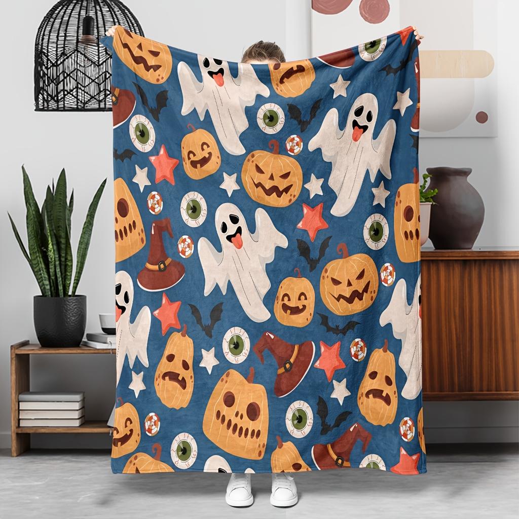 1pc Halloween theme cute pumpkin pattern blanket polyester fabric machine washable suitable for bedroom and living room