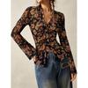 Women's Long Sleeve Shirts Boho Floral Print Blouses Button Down V Neck Fitted Tops