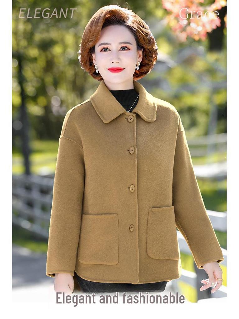 Qiao Yaying Autumn/Winter New Wool Coat for Middle-Aged Women – Solid Color, Large Size, Double-Sided, Short Style.