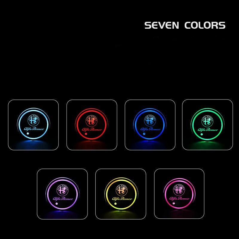 LED Car Cup Holder Lights 7 Colors Changing Mat Cup Pad For Alfa Romeo giulia stelvio giulietta 159 147 156 166 Auto Accessories zk0