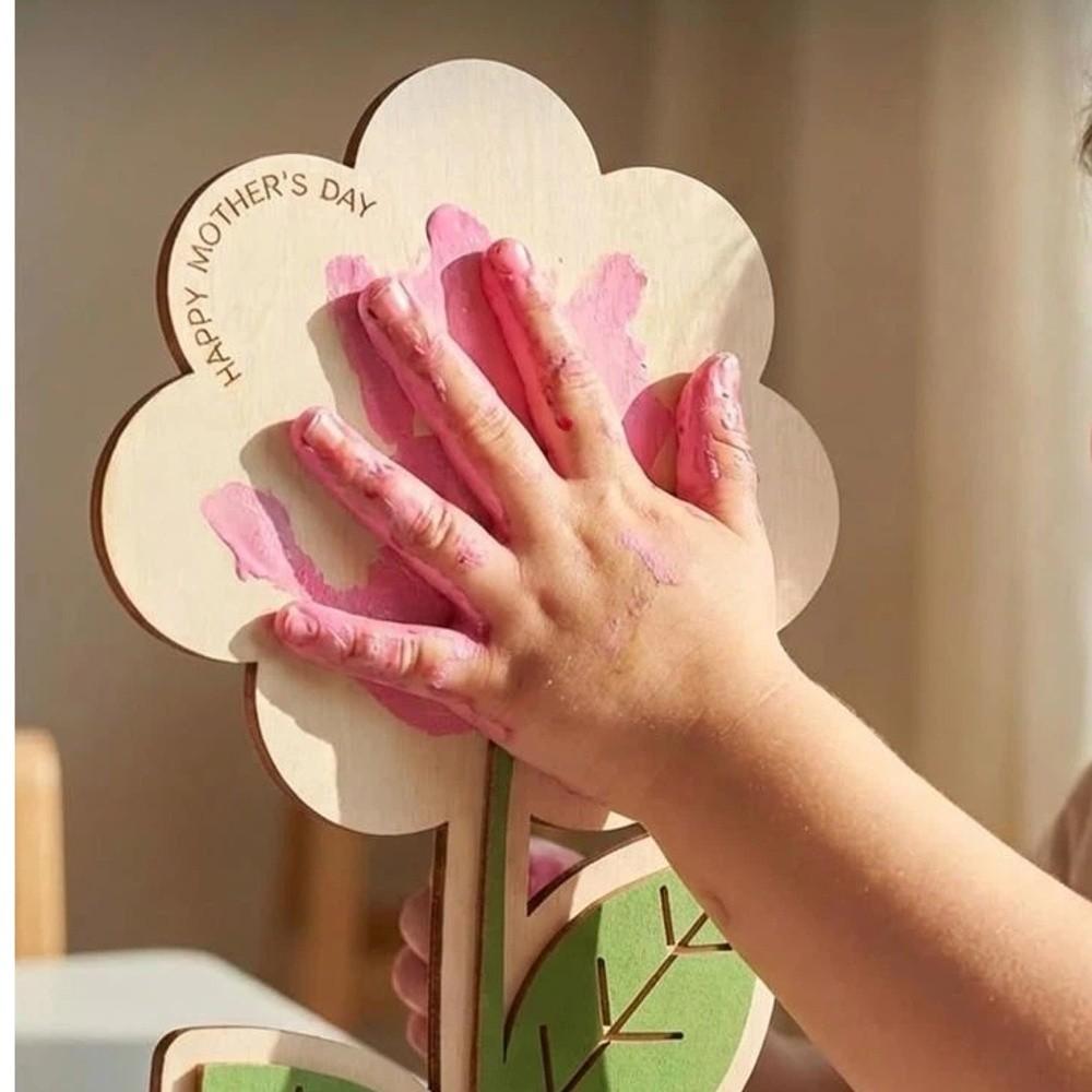 Ornament Mother's Day Plaque Decoration Wooden Flower Craft DIY Handprint Sign Kids DIY Painting