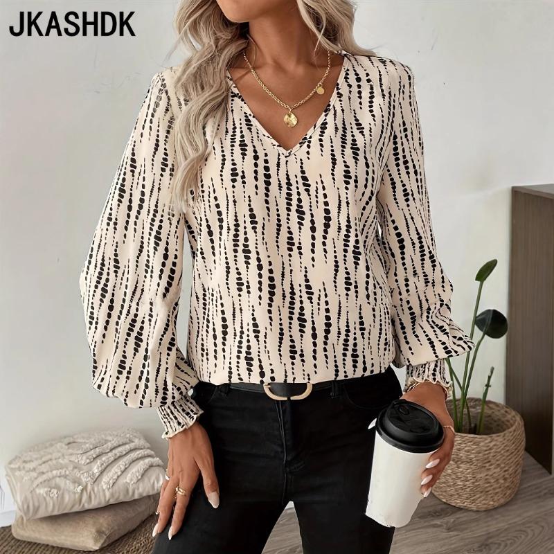 JKASHDK Women's Fashion Casual Spring Autumn Long Sleeve V-Neck Blouses & Shirts