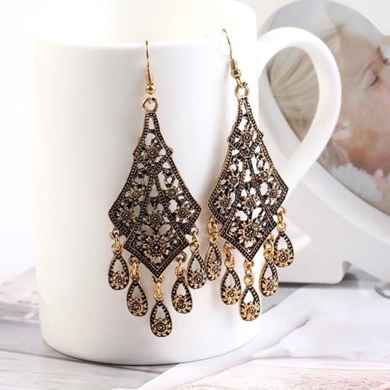 1 пара женских винтажных резных кисточек с кисточками, полые серьги с цветочным принтом в форме капли воды в богемном стиле