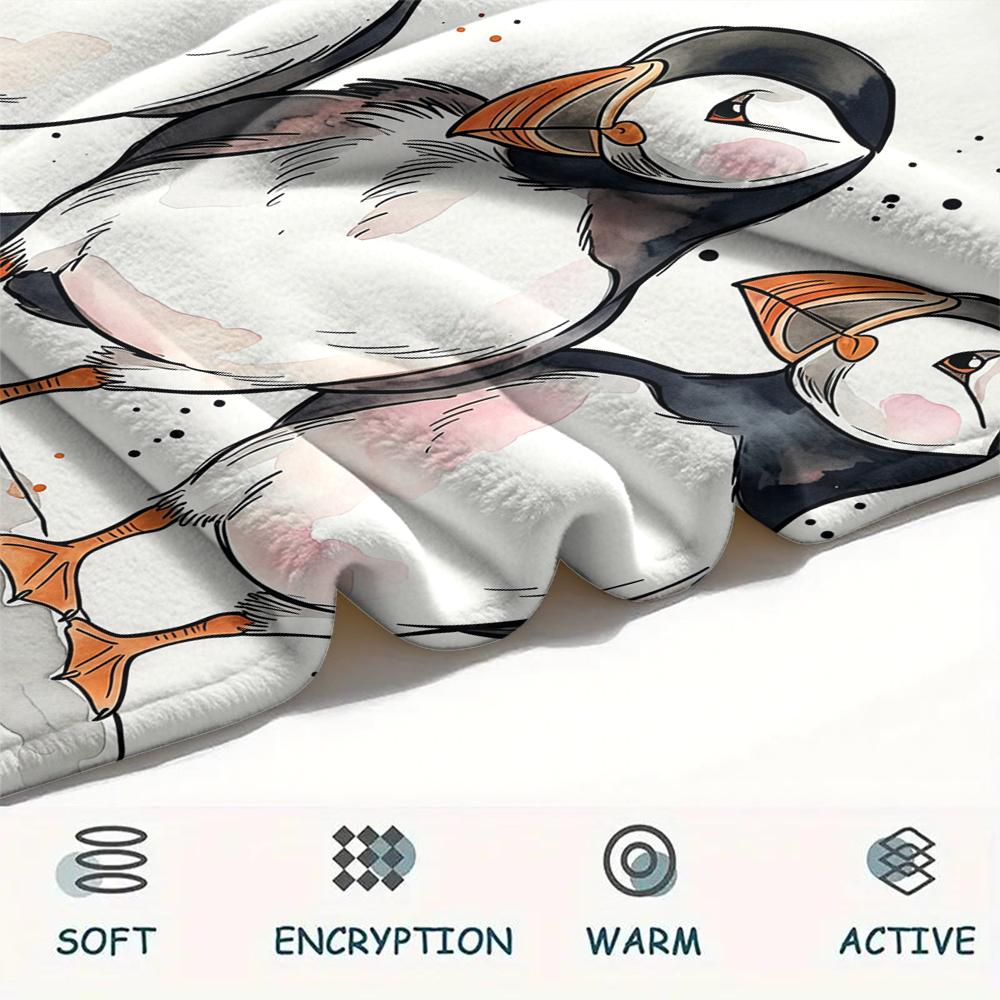 1Pc 2D FLAT Realistic Puffin Print Flannel Blanket,High quality Comfortable for All Seasons,Home Decor,Warmth and Comfort,Perfect for Christmas Gifts
