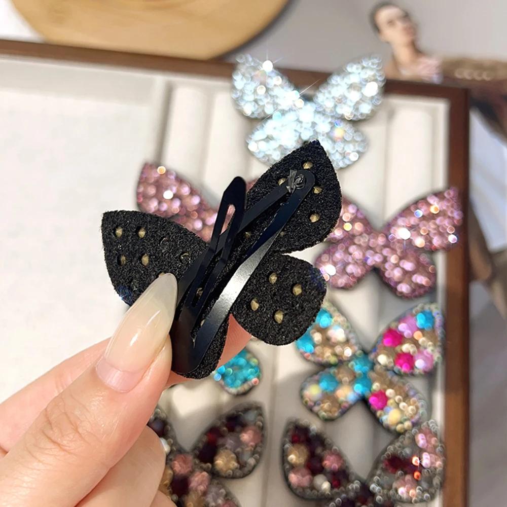 2025 Fashion Rhinestone Hair Clips Korean Shiny Butterfly Hairclips Women Snap Hairpin Hairgrip New Item Headwear Accessories