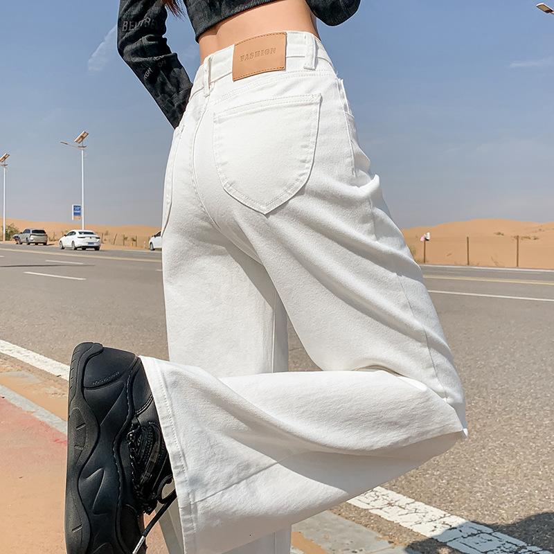 White slightly pulled jeans, women's new low-rise loose-fitting wide-legged and thin pants in autumn and winter