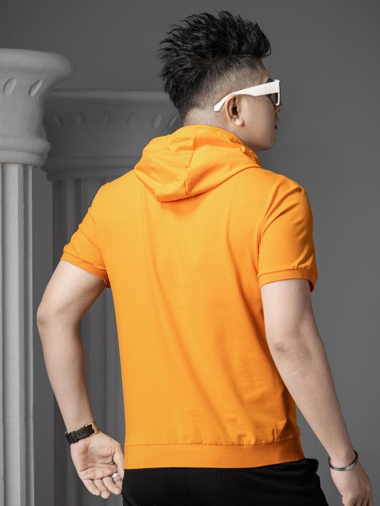 European-Style Solid Color Hooded Short-Sleeve T-Shirt for Men, Summer Trendy Slim-Fit Half-Sleeve Hooded Sweatshirt, Sports Casual Hoodie