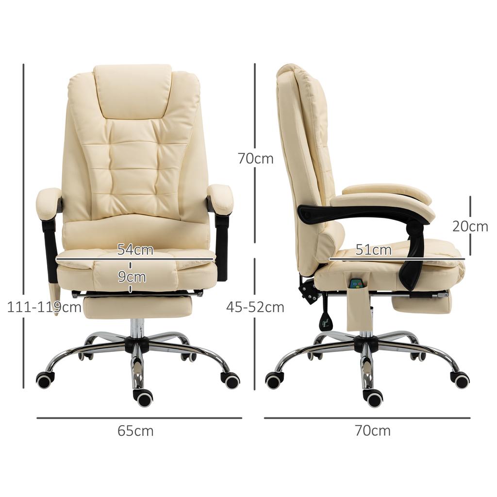 Ergonomic Office Chair Height Adjustable Massaging on 6 Points, 65x160x104 cm, Cream