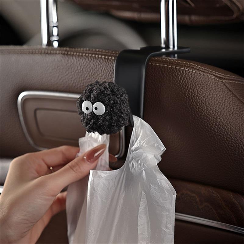 Cute Curly Hair Ball Car Seat Back Hook Backrest Hanger Portable Auto Seat Headrest Holder for Bags Clothes Coats Storage
