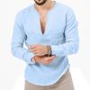 Men's Spring Summer Large Size Cotton Linen Shirt Man Deep V-neck Solid Color Long Sleeve Tops