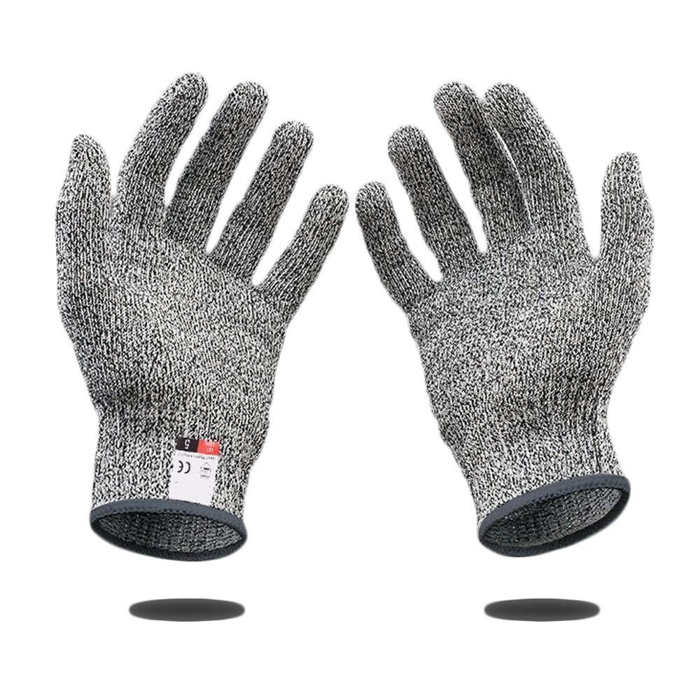 Anti Cut Proof Gloves 1Pair Grey Black HPPE EN388 ANSI Anti-cut Level 5 Safety Work Gloves Thickness Cut Resistant Gloves Tools