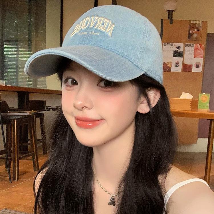 Бейсболка из стираного денима, женская, с широкими полями, большой окружностью головы, с надписью «буква», показывающей маленькое лицо, синяя шляпа, новинка 2024 года