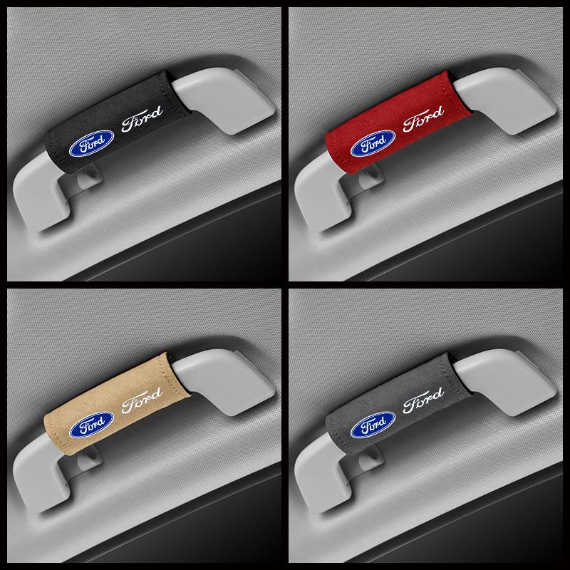 BBBO4 1pc Suede Car Roof Armrest Pull Protection Cover Gloves Door Handle For Ford Fiesta C-Max Kuga Ranger Raptor KA Fusion STTransit
