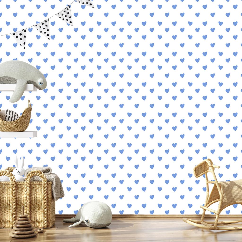 Hearts Wallpaper White and Azure 50x1000