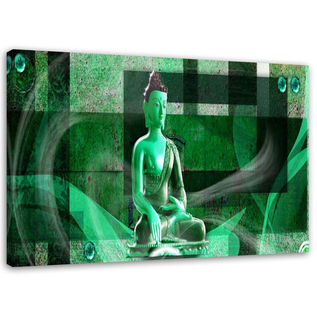 Canvas print, Buddha on geometric background - green