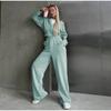 Casual Solid Color Hoodies Pants Set Women Long Sleeve Zipper Short Sweatshirt Slim Drawstring Trouser 2025 Spring Autumn New Lady Tracksuit