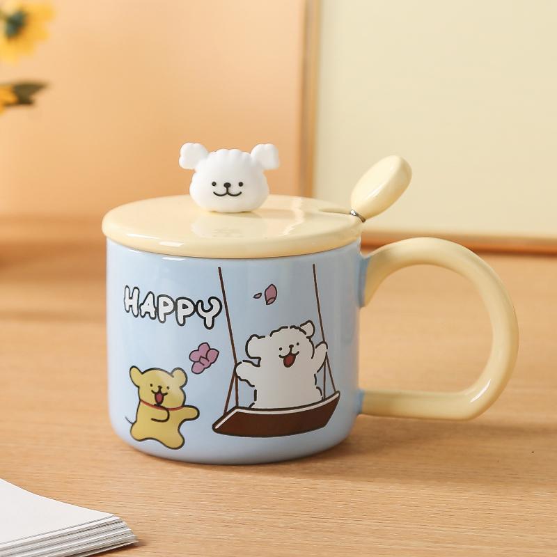 Cute Puppy Mug Cartoon Ceramic Cup with Lid High Value Water Cup Couple Home Large Capacity Breakfast Cup