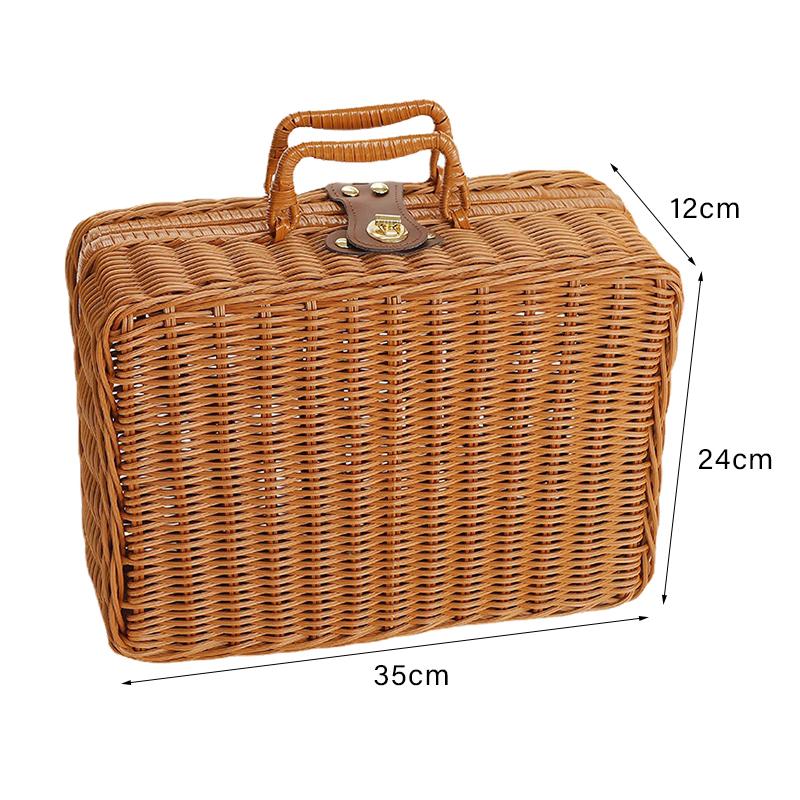Плетеный ящик для пикника, пластиковый ротанговый ящик без запаха, плетеный ретро-ящик для хранения с ручкой в форме кольца для