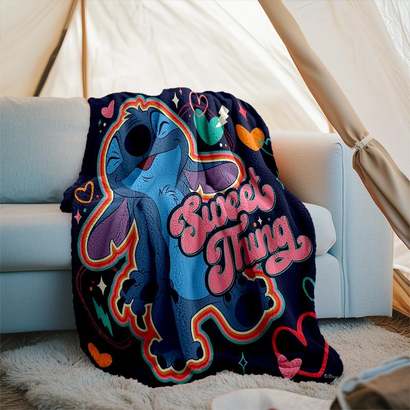 1PC Cartoon Sti-tch Printed Soft Flannel Blanket Throw for Adult Bedroom Living Room Sofa Camping Travel Fan gifts Christmas Gifts