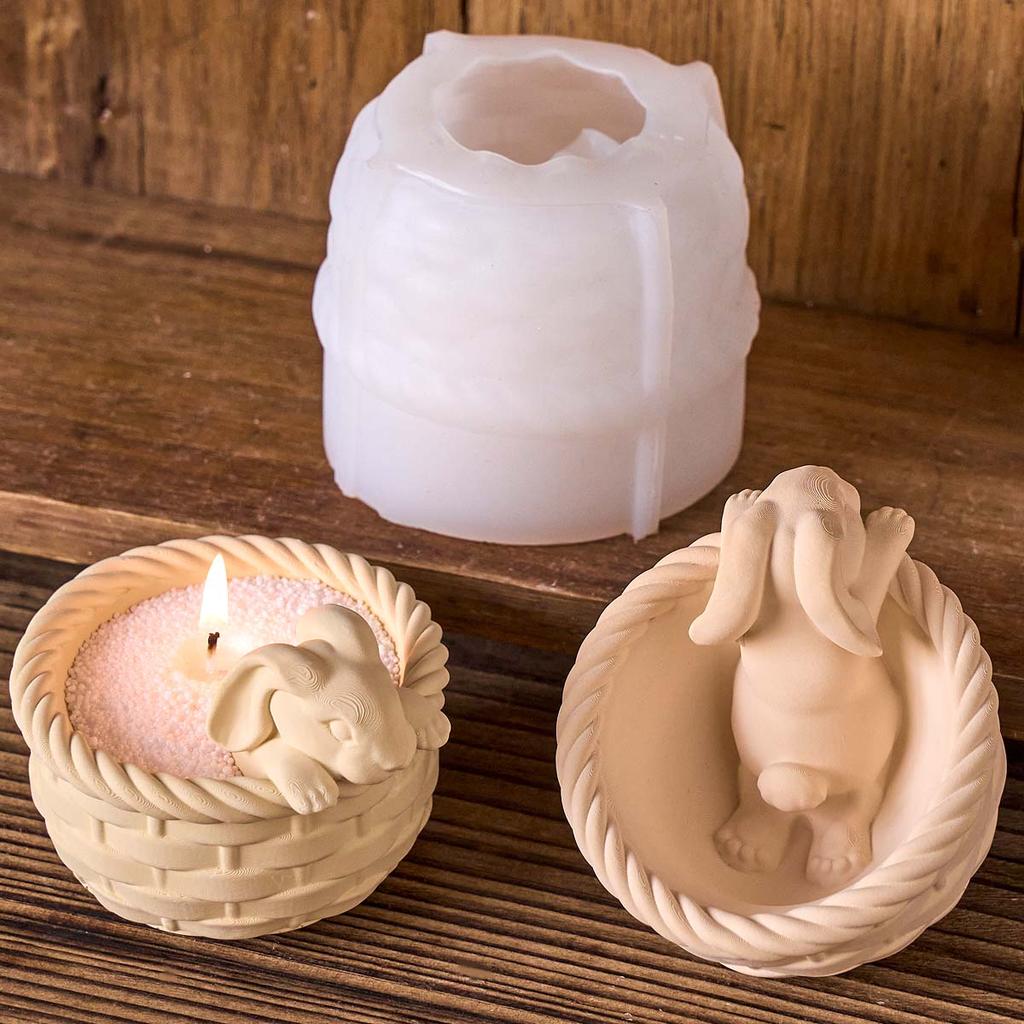 3D бамбуковая корзина кролик свеча банка силиконовая форма DIY пасхальный кролик украшения рукоделие гипс смола ящик для хранения литьевые формы