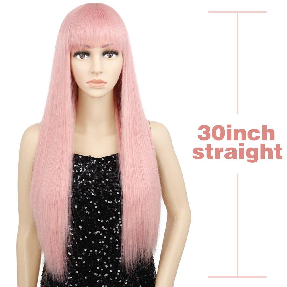 MERISIHAIR Long Straight Pink Wig with Bangs Synthetic Wigs for Women Black Blue Cosplay Wigs Heat Resistant Wig