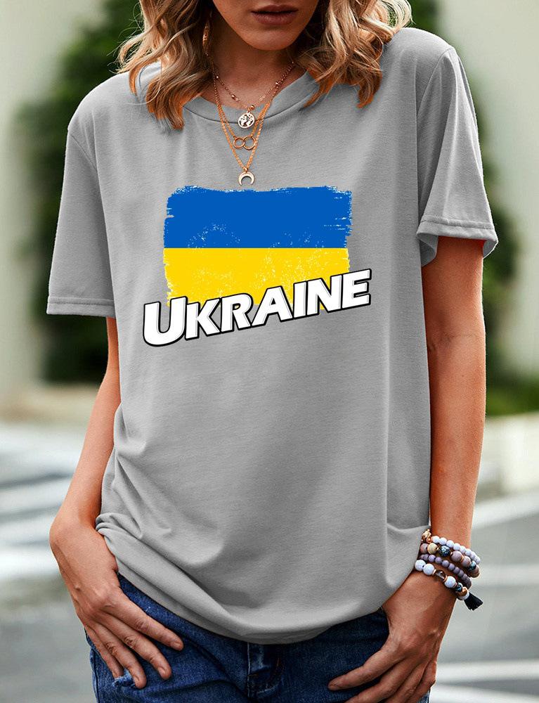 2024 New Women's Printed Ukraine Flag Short-sleeved Support Ukrainian Round Neck Short-sleeved 3D T-shirt