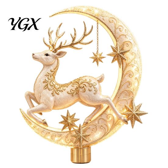 Christmas Party Ornaments Lighted Memorial Tree Topper, Angel Red Bird Reindeer Designs Treetop Ornament Farmhouse Decorations with Warm Glow