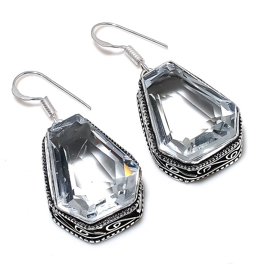 Серьги ручной работы из стерлингового серебра 925 пробы с белым топазом 1,77 дюйма z6p24