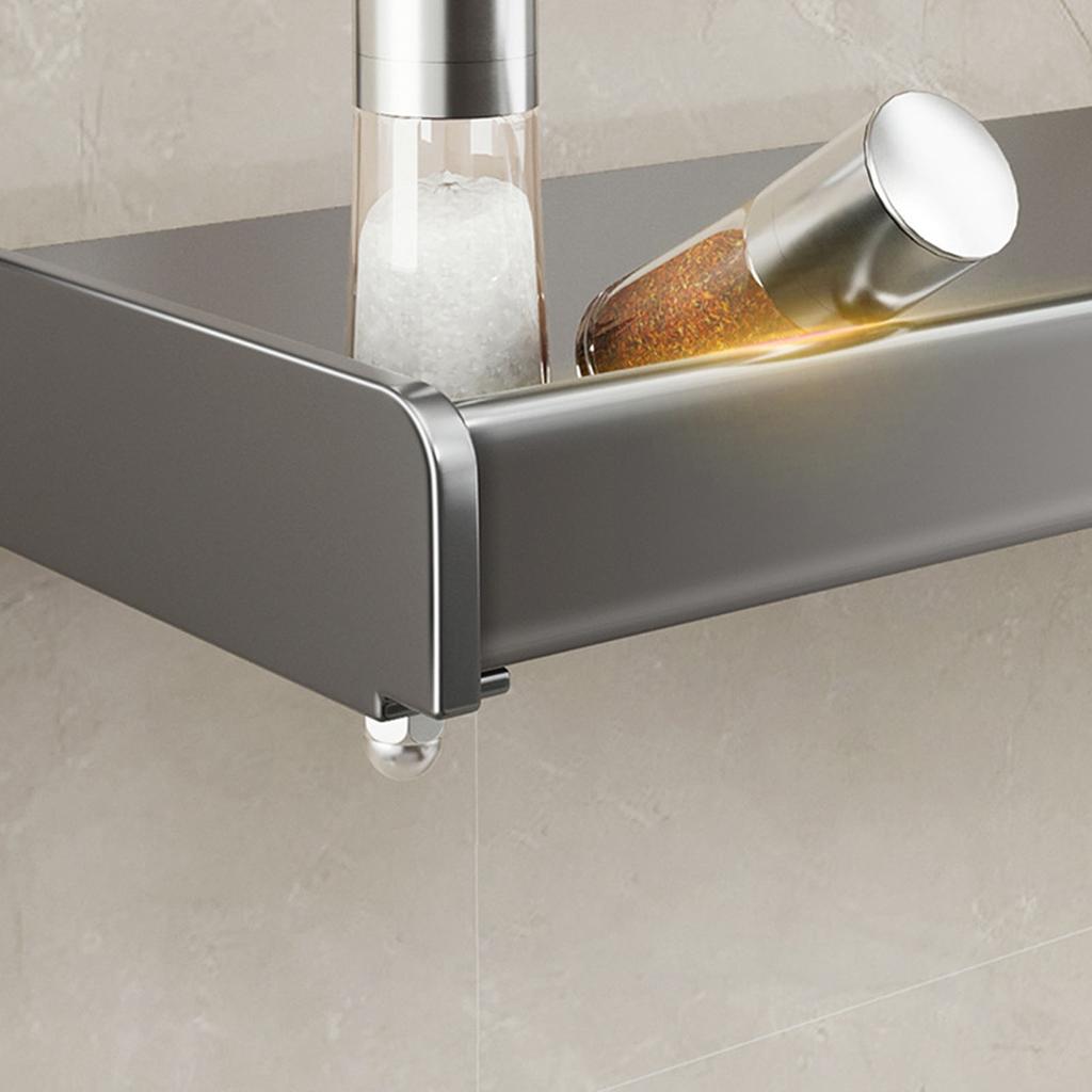 Wall Mount Kitchen Shelf Carbon Steel Punch Free Multifunctional Floating Shelf Hanging Spice Rack