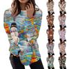 Women's Casual Fashion Print Long Sleeve Round Neck Pullover Top