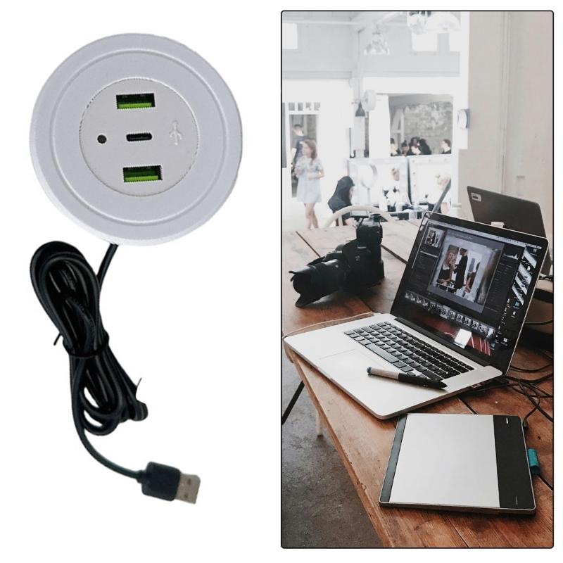 Sofa Desktop Hole Embedded USB Charger USB C Phone Charger for Laptop PC Office Mobile Phone Charging Socket Replace