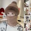 Women Winter Hat with Integrated Scarf Thick Plush Warm Windproof Full Protection Outdoor Cycling Travel Cold Weather Cap