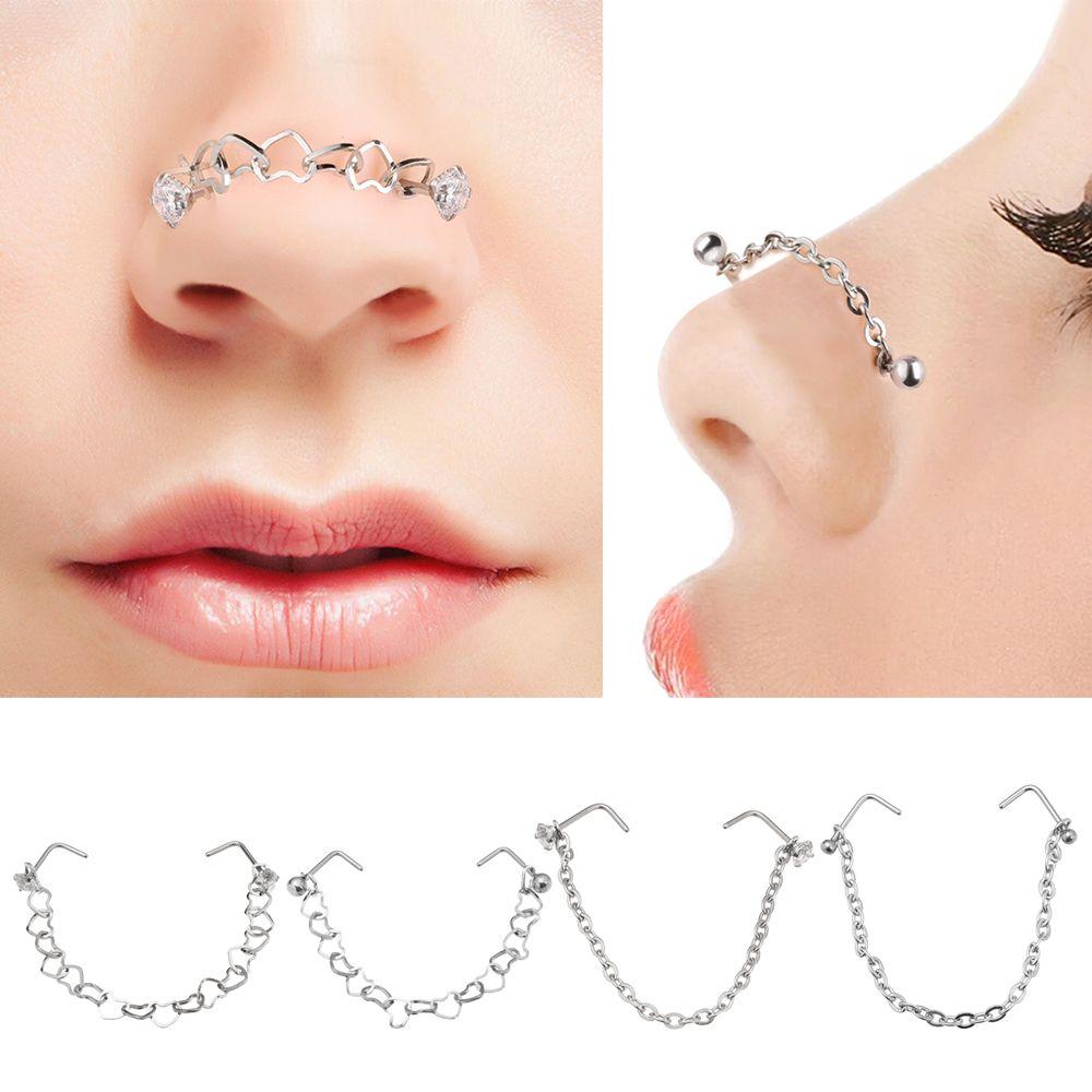 Fashion Body Jewelry None Pierced Double No Piercing Nose Clip Nose Chain Nose Ring Fake Nose Ring