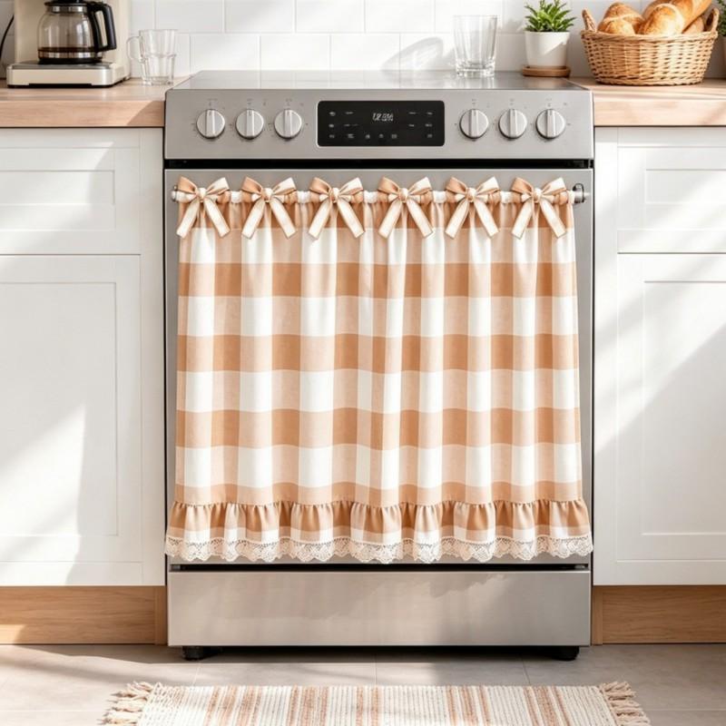 Modern Minimalist Gingham Oven Curtain Kitchen Stove Short Tiered Window Valance Cabinet Or Shelf Decor