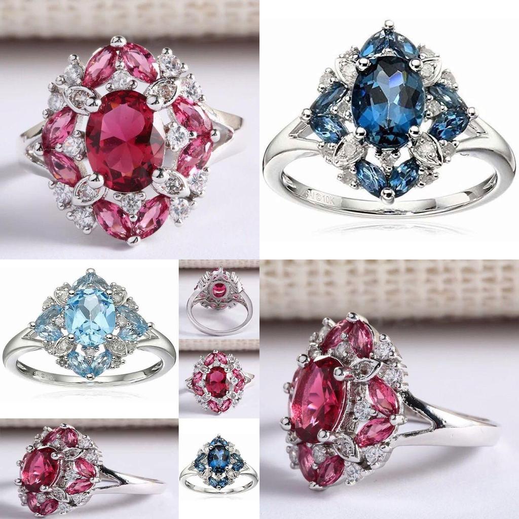 Великолепные посеребренные кольца с натуральным синим сапфиром овальной огранки и стразами