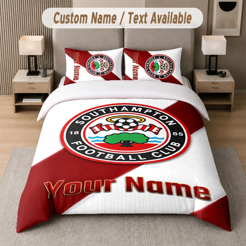 Custom Bedding Set Southampton FC Pattern, Print Name Text 1 Duvet Cover plus 2 Pillowcases Home Textile
