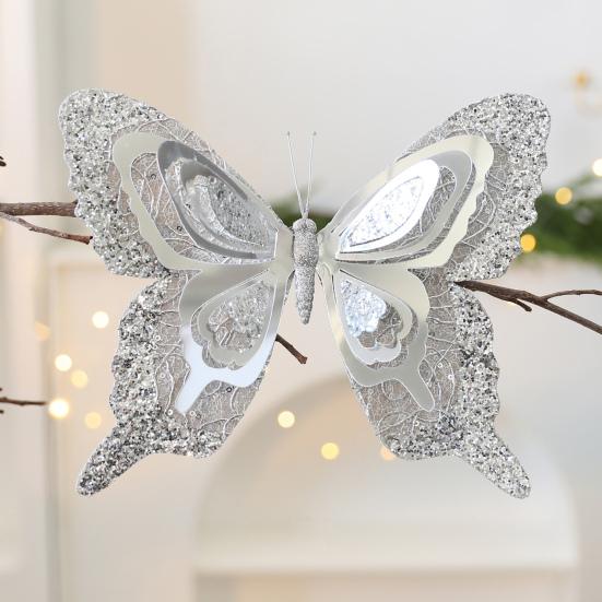 Рождественская елка Бабочки Украшения 3D Блестящие Полые Бабочки Декор Рождественская Елка Венок Настенный Декор Улучшение Атмосферы Домашней Вечеринки