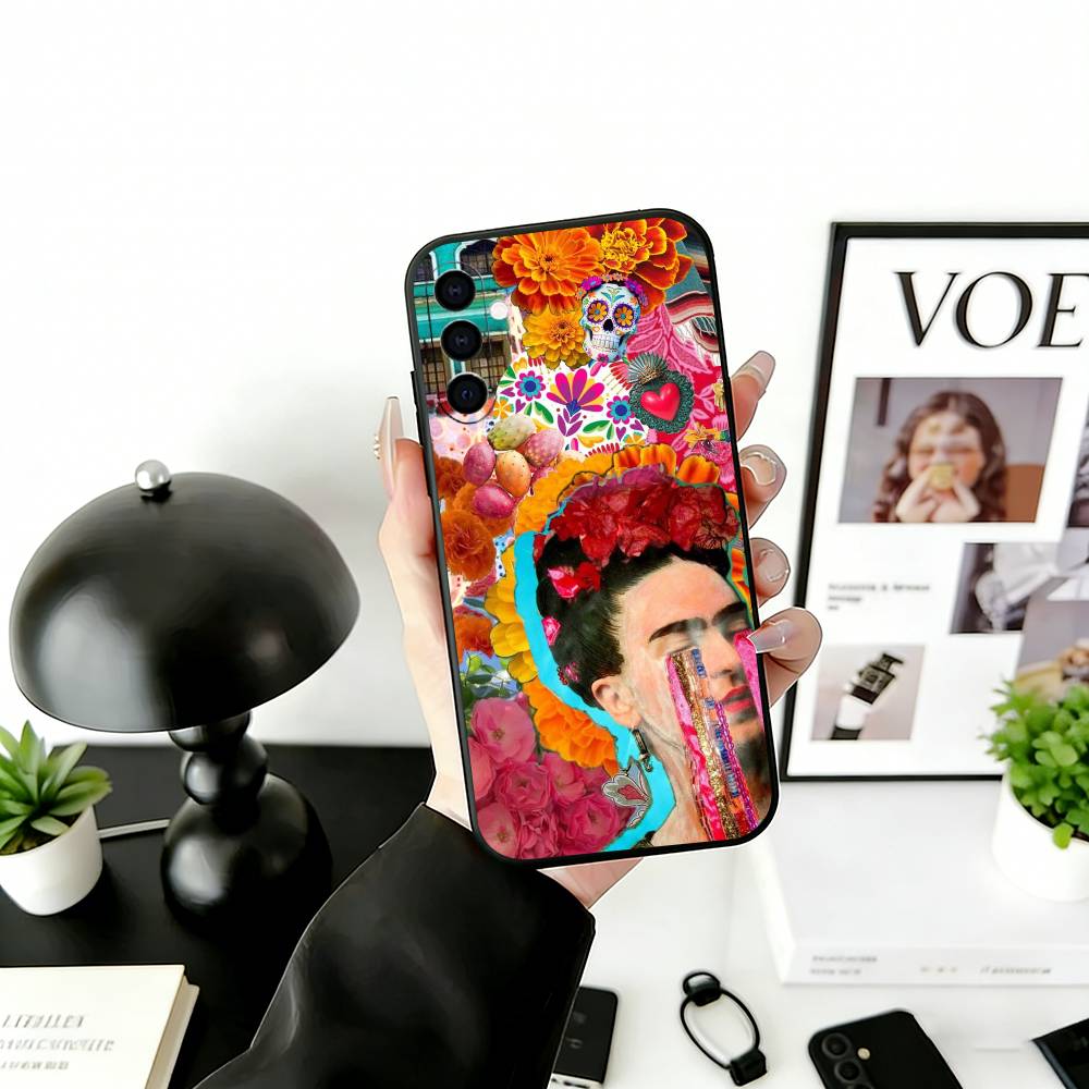Модный чехол для телефона F-FridaS-S K-Kahlo Черный силиконовый мягкий для Samsung Galaxy A73, A72, A71, A70, A53, A52, A51