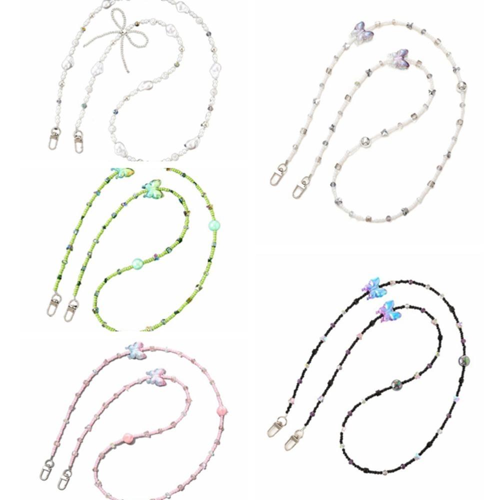 Ремешок для телефона с бусинами против потери, красочный шнурок для мобильного телефона с бабочками, мобильный телефон