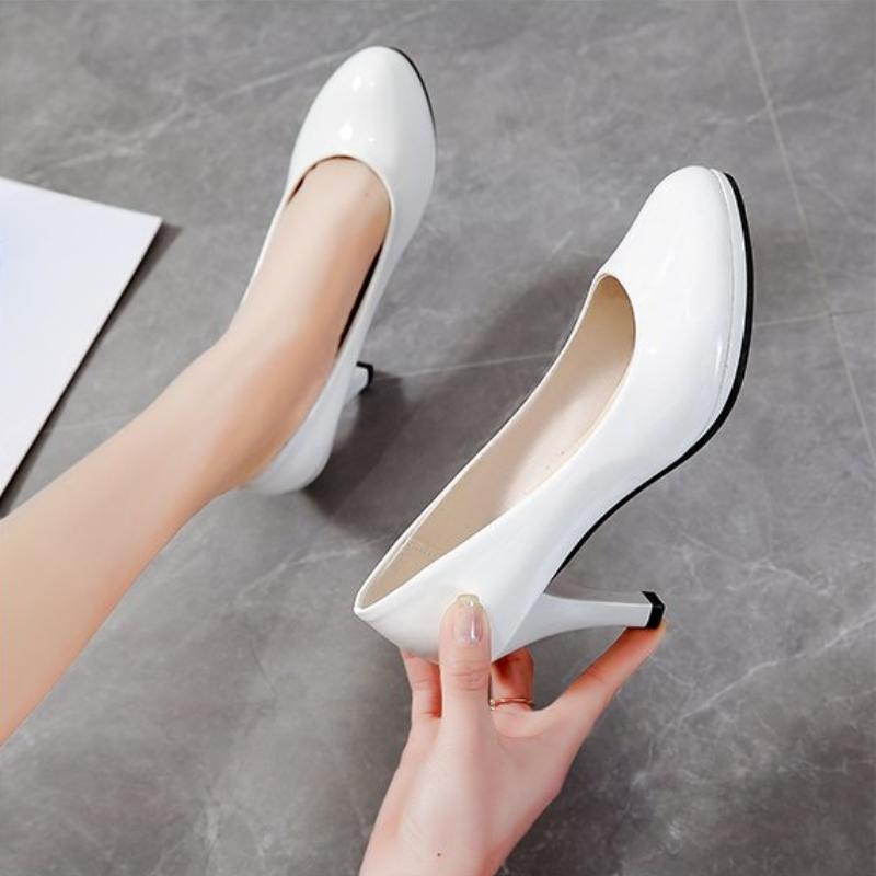 Мода 2024 весна новая мода удобные круглые женские туфли с неглубоким горлом повседневные туфли на высоком каблуке