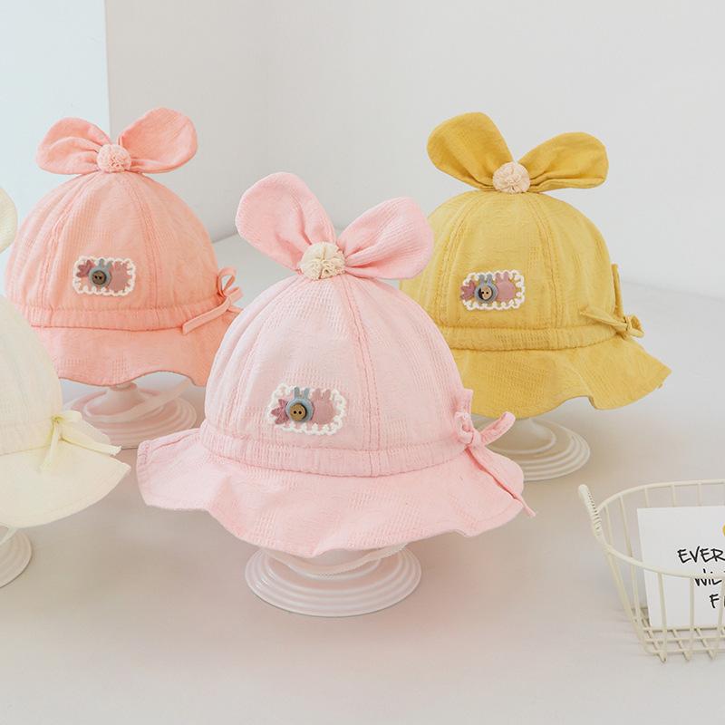 Милая детская шляпа-ведро с бантиками, летняя хлопковая шляпа-рыбак для малышей и малышей, однотонная, регулируемая на шнурке, шапочка для купания для девочек