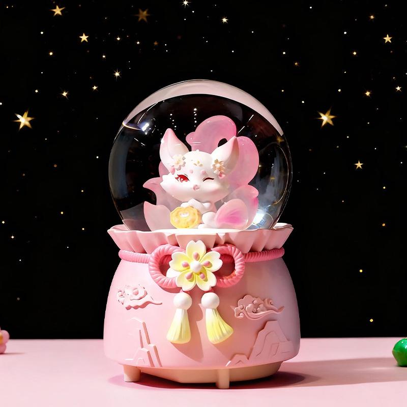 Cartoon Couple Crystal Ball Resin Snow Globe Music Box Toy