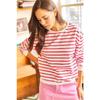 Women's White Black Striped Basic Soft Textured Loose Sweatshirt Swt-19000457