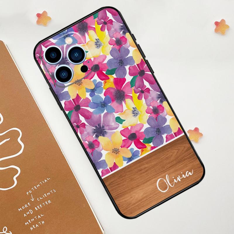 Персонализированный деревянный чехол с цветочным узором из листьев для Apple iPhone 12 13 Mini 11 14 15 16 Pro Max Plus X XR XS Max Coque