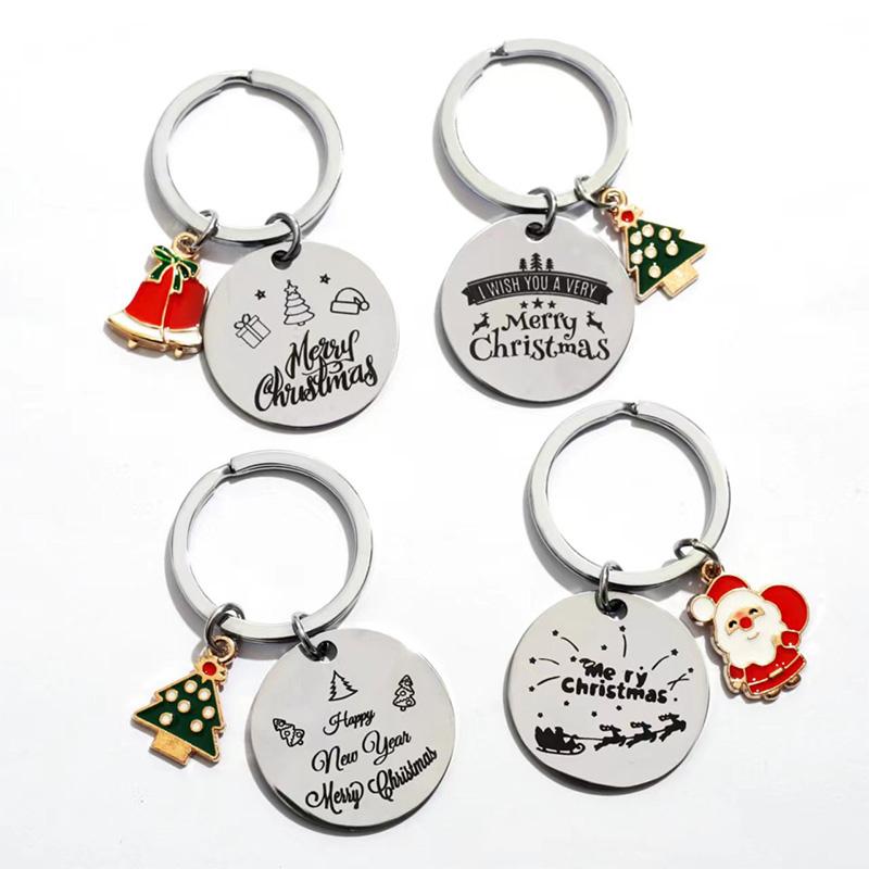 1PC Fashion Santa Claus Handbag Pendants Xmas Tree Cartoon Bell Metal Keyring Christmas Keychain
