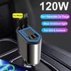 Автомобильное зарядное устройство 120 Вт USB Type-C адаптер питания с выдвижными шнурами, дисплей напряжения, супер быстрая зарядка для iPhone и Android