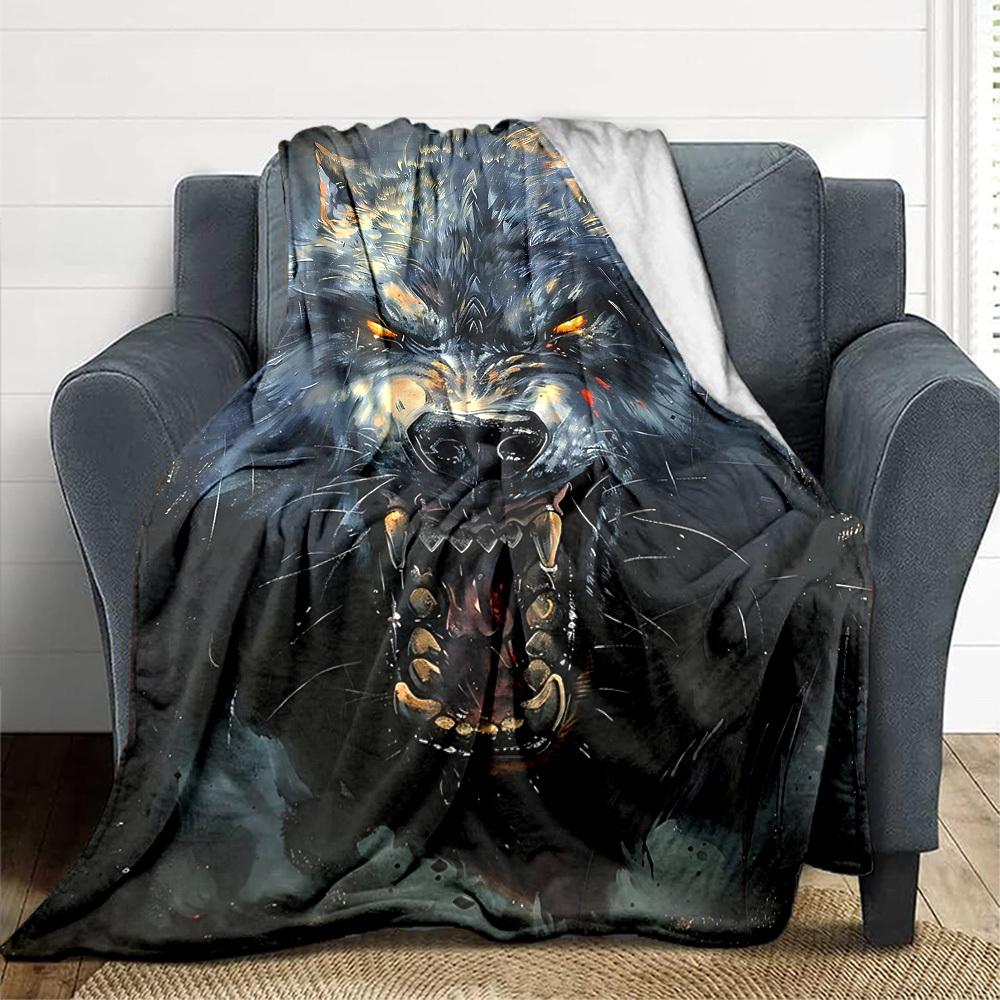 1pc Wolf Pack Blanket, Lightweight Flannel Throw Blanket For Sofa, Bed, Travel, Camping, Living Room, Office, Couch, Chair, And Bed