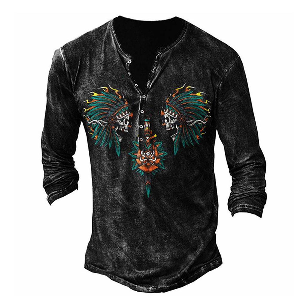 Men's Long Sleeve Punk Style Fashion T-Shirt Spring and Autumn Causal Vintage T Shirts